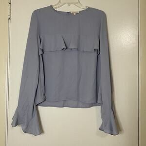 Rebecca Taylor Blue long sleeve ruffle trim flounce blouse top size 6